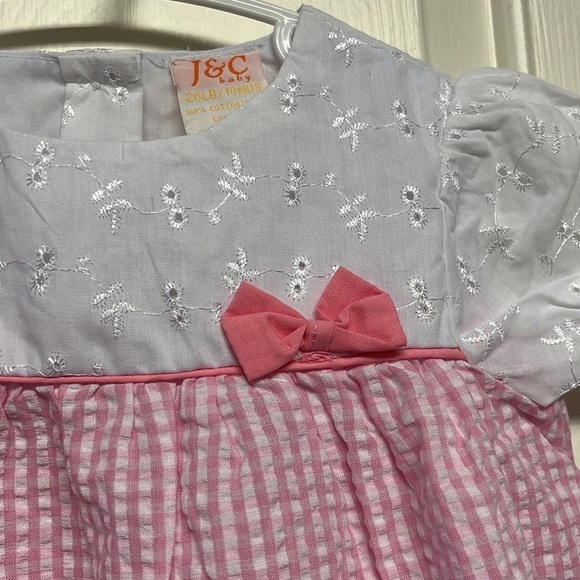 NEW Vintage Toddler Pink Plaid Seersucker White Eyelet Cottagecore Prairie Dress - Picture 7 of 7